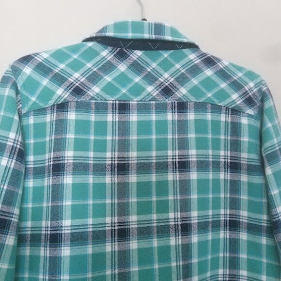 ORVIS | Womens Blue Teal Fleece Lined Plaid Flannel Shacket Snap Button Western - Picture 7 of 13
